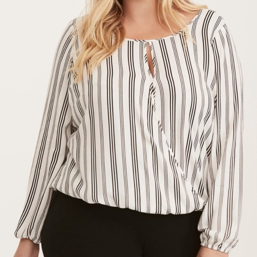 Torrid Striped Banded-Bottom Surplice LS Top 2X